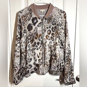 Mystree Lightweight Leopard Print Full Zip Front Jacket- size L